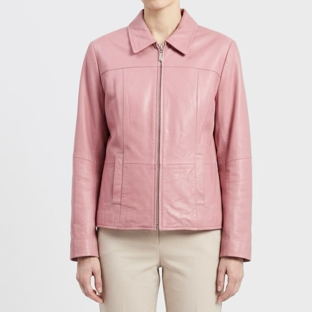 Y2K Boutique Of Leathers Pink Genuine Leather Zip Jacket Vintage Chic Streetwear